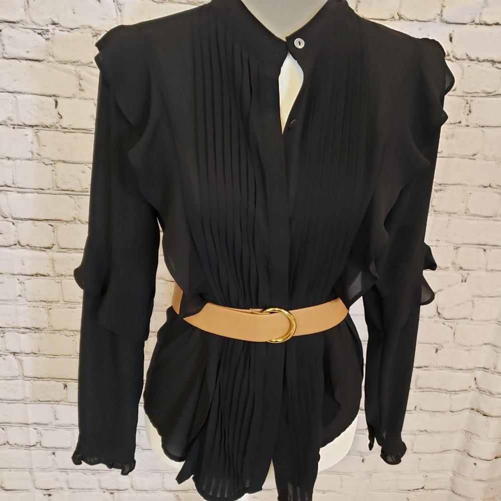 SALE PRICED!!>>AVEC LES FILLES BLACK BUTTON UP BLOUSE SZ S TIMELESS..BEAUTIFUL..